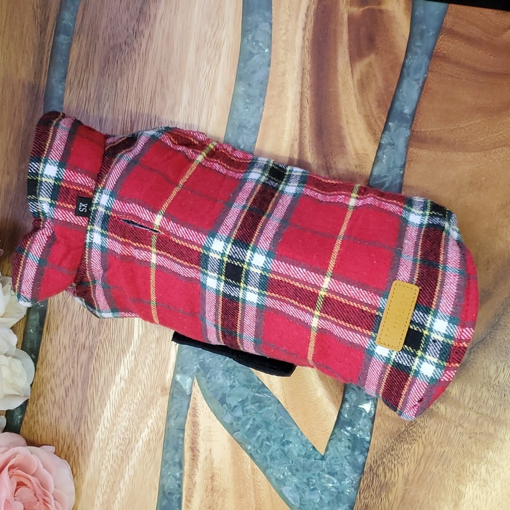 Dog Coat XS - Reversible Red Flannel/Black
